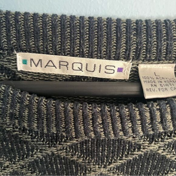 Vintage 90’s Men's Black/Grey Sweater Sz Large 100% ACRYLIC/vegan leather - Picture 4 of 12